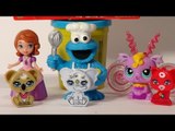 Kinder Surprise Eggs opened by Little Pet Shop Sweet Pop Fairy, Disney Sofia and Cookie Monster Chef