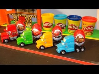 Surprise Kinder Eggs,4 Surprise Eggs at Pixar Cars Radiator Springs with the Haulers and Lightning M