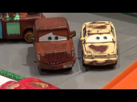 Disney Pixar Cars Re enactment scene with Lightning McQueen ,Rusty, Dusty, Fred and Donna Pits