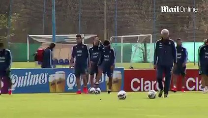 Sergio Aguero practices shooting in Argentina training