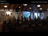 Chaplain LtCol Warren Matties and Gospel Choir in Enduring Faith Chapel at Bagram Air Field