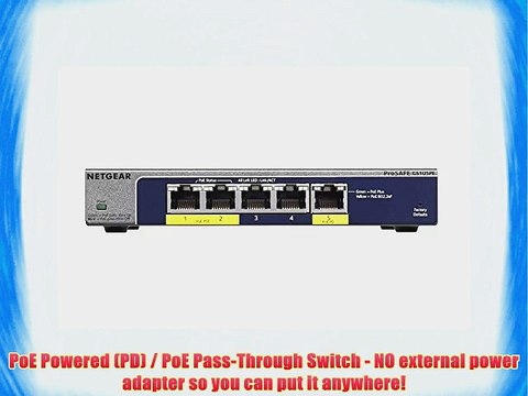 NETGEAR ProSAFE 5-Port PoE-Powered (PD) Gigabit Plus Switch with PoE (GS105PE-10000S)