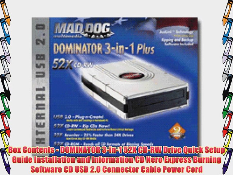 Mad Dog Multimedia DOMINATOR 3-in-1 Plus 52X CD-RW External Drive MD-52XCDEX