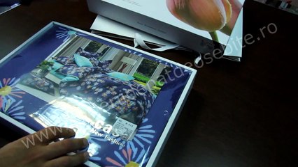 Lenjerii de pat turcoaz cu floricele din bumbac percale