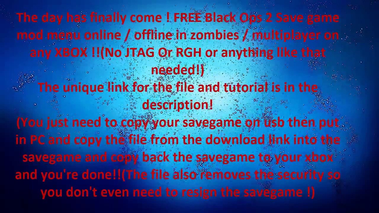 NEW  Black Ops 2 Mod Menu Online Savegame For Any XBOXNo JTAG Or RGH needed
