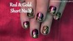 Nail Art Tutorial   DIY Holiday Short Nails   Red & Gold Filigree Nail Design