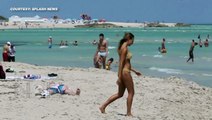 Italian Model Alessia Tedeschi SPOTTED IN GOLDEN SWIMSUIT At Miami Beach!