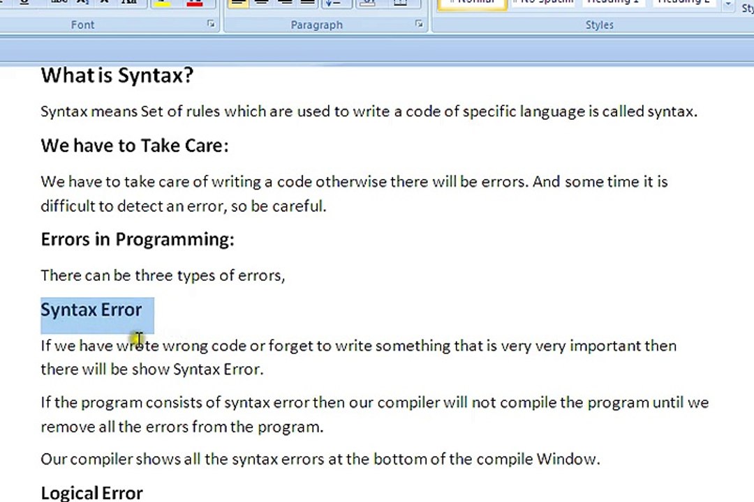 What is Mean By Syntax and Errors in Programming