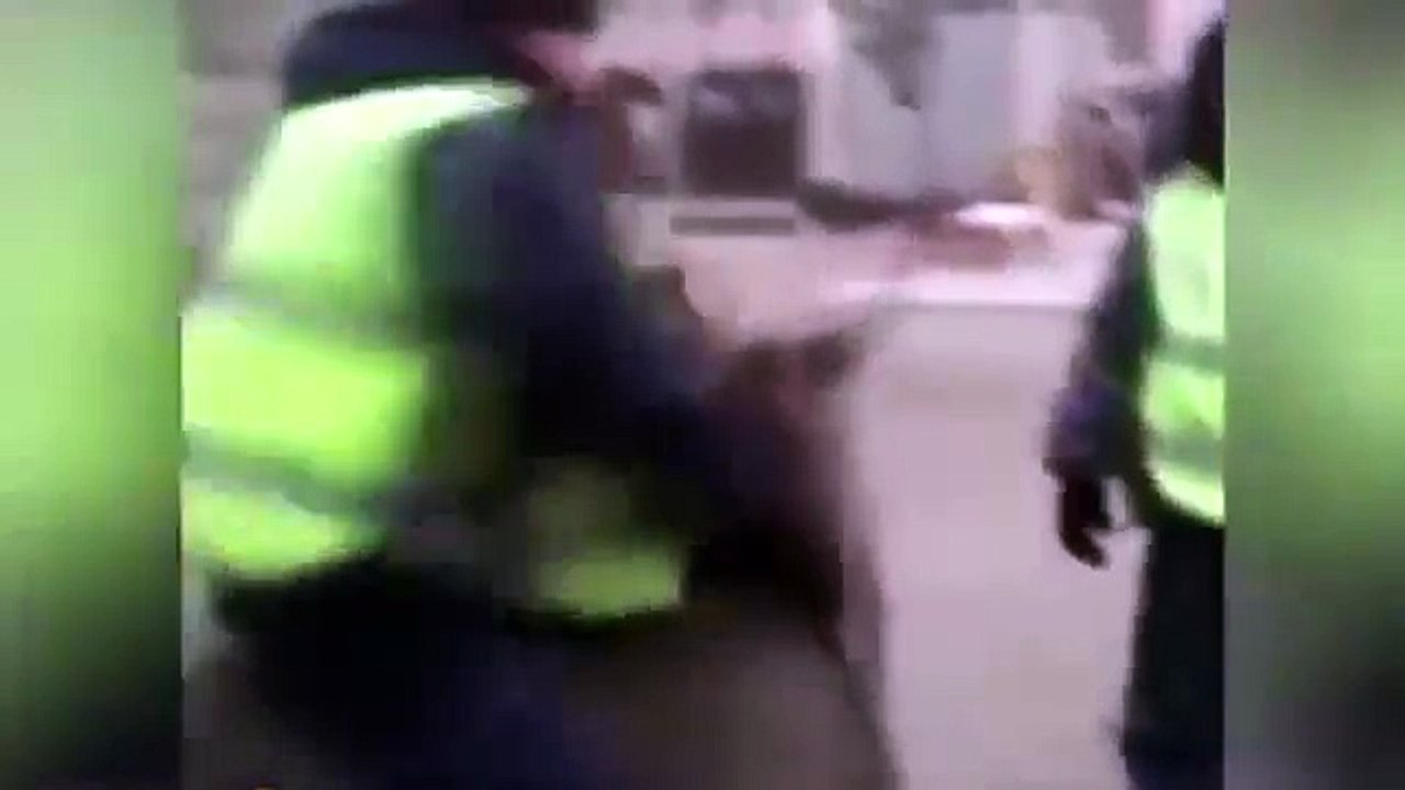 Funny police ride on donkey
