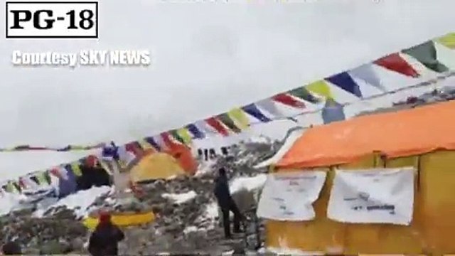 Terrifying video shows the moment an avalanche crashes into Everest base camp
