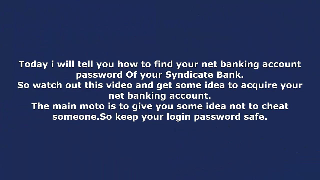 How to find the net banking password of Syndicate Bank