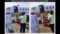 Buhari arrives Abuja to await declaration of results by INEC