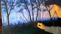 wie Nebel in einem Wald zu malen bei Sonnenuntergang mit Acryl auf Leinwand