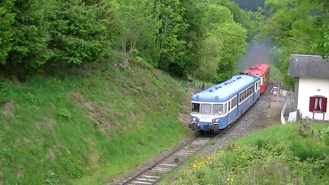 LE CHANT des MGO, X 2907 & 2844, 5ème partie, rampe de 35 pour 1000, Pn 302 MURAT-LE-QUAIRE, section LA BOURBOULE à ST-SAUVES, Autorail Limousin (Copef), 25-05-2015.