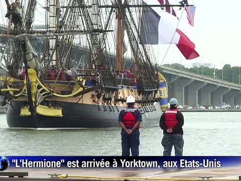 L'Hermione arrive à Yorktown, où Washington salue La Fayette