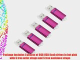 Litop Pack of 5 Hot Pink 8GB Metal Body USB Flash Drive USB 2.0 Memory Disk Multipack with