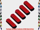 Litop 1GB Pack of 5 Red Digital Data Storage Traveler USB 2.0 Flash Drive Swivel Design with