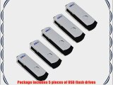 Litop 4GB Pack of 5 Silver Color Digital Data Storage Traveler USB 2.0 Flash Drive Swivel Design