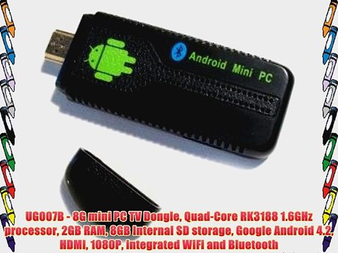 UG007B - 8G mini PC TV Dongle Quad-Core RK3188 1.6GHz processor 2GB RAM 8GB Internal SD storage