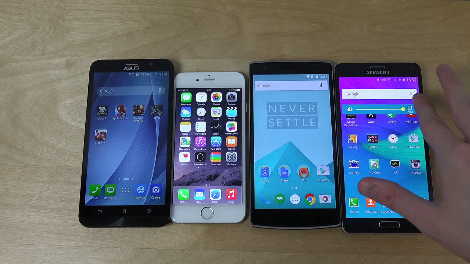 ASUS ZenFone 2 vs. iPhone 6 vs. Samsung Galaxy Note 4 vs. OnePlus One -  Which Is Faster? - video Dailymotion