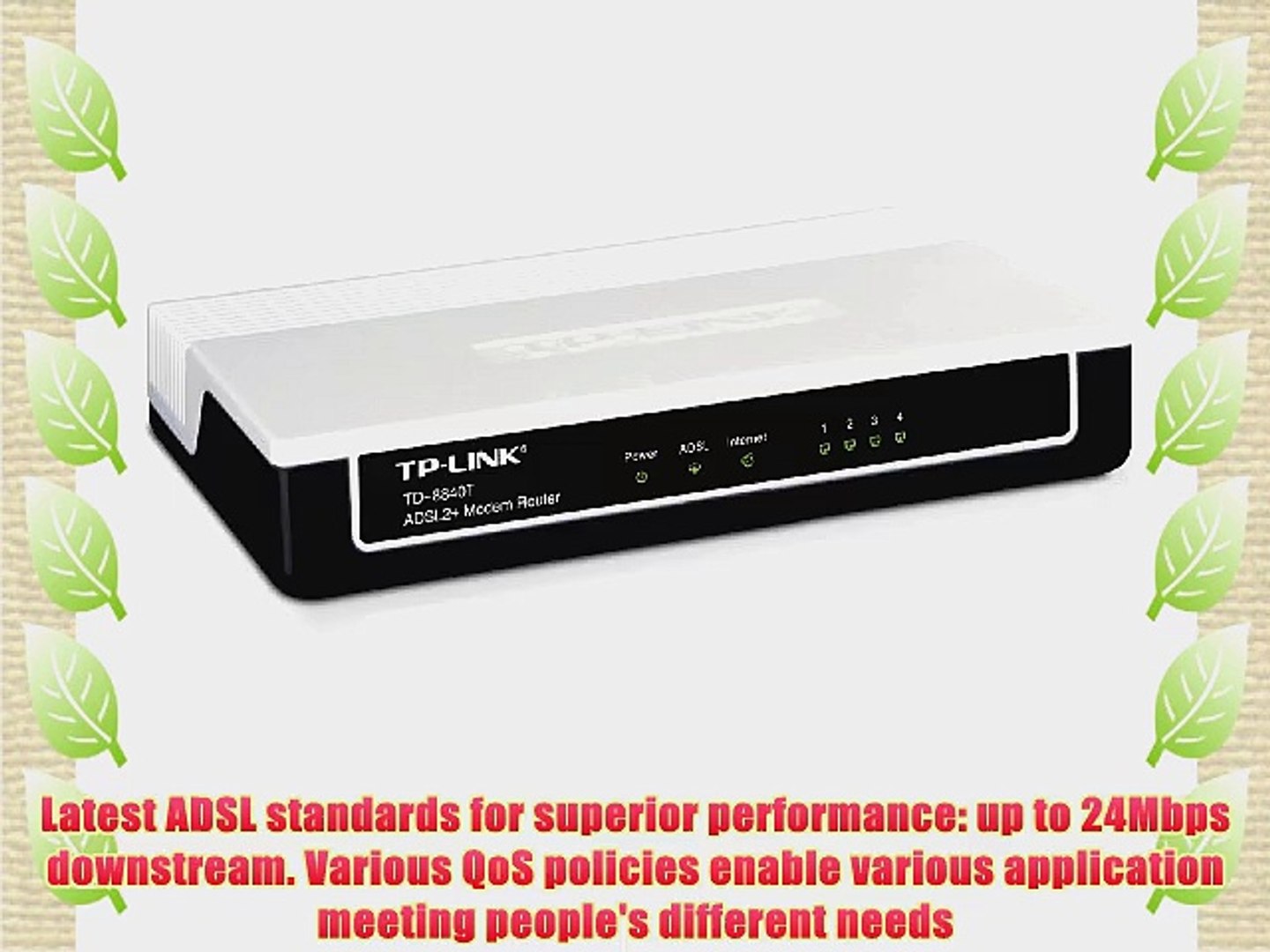 TP-LINK TD-8840T ADSL2 Modem 4 RJ45 Ports Bridge Mode NAT Router Annex A  ADSL Splitter 24Mbps - video Dailymotion