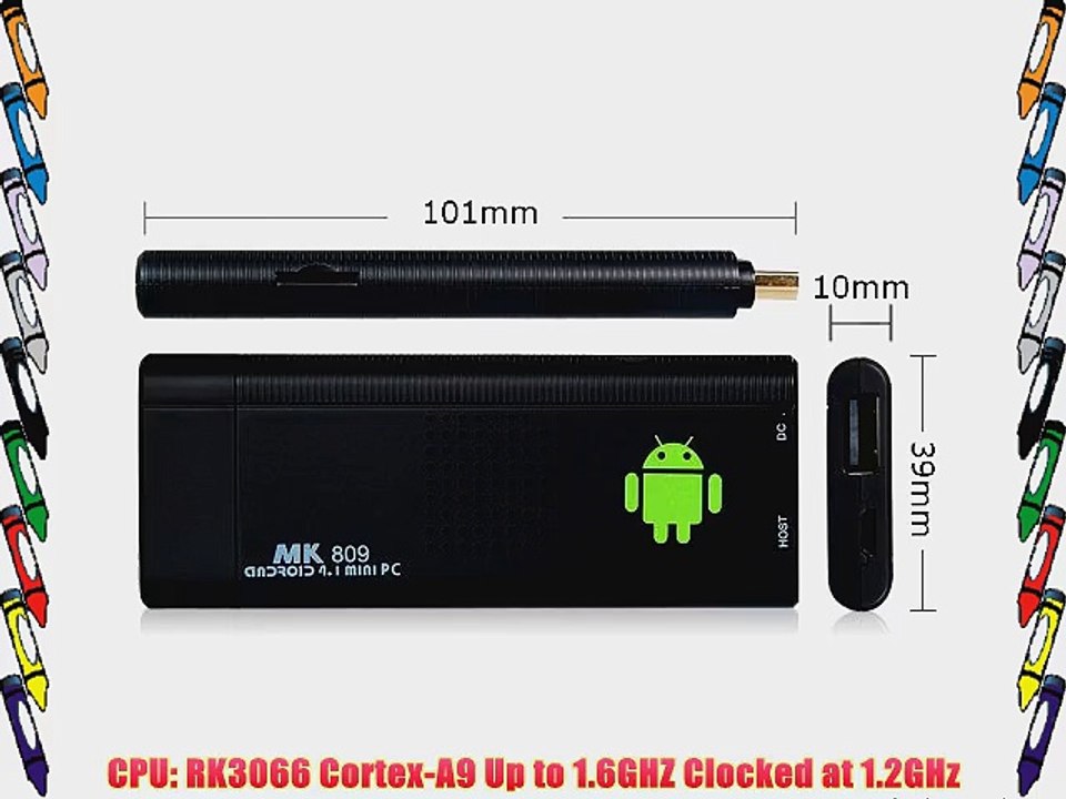 Generic MK809 1.6GHz Dual Core Cortex-A9 CPU Quad Core Mali-400 GPU Mini PC Android 4.1 Media