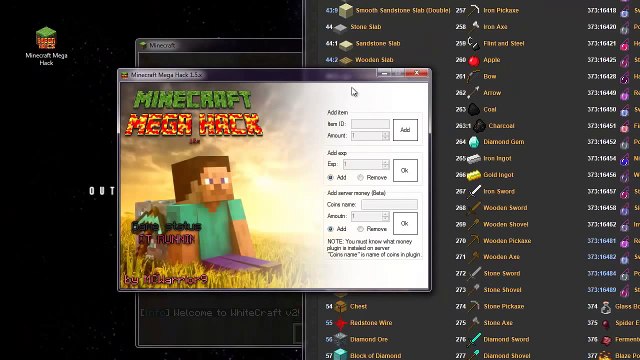 Minecraft 17 18 updated Minecraft Mega Hack Adding items diamonds and exp