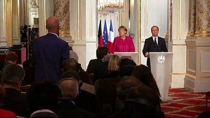 GERMAN CHANCELLOR MERKEL MISTAKES HOLLANDE FOR MITTERRAND