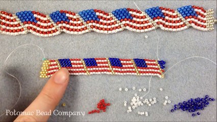 Seed Beading 386   Wavy American Flag Bracelet