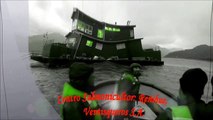Oceanflex Fish Pens and Feed Barge in a Storm, Chile