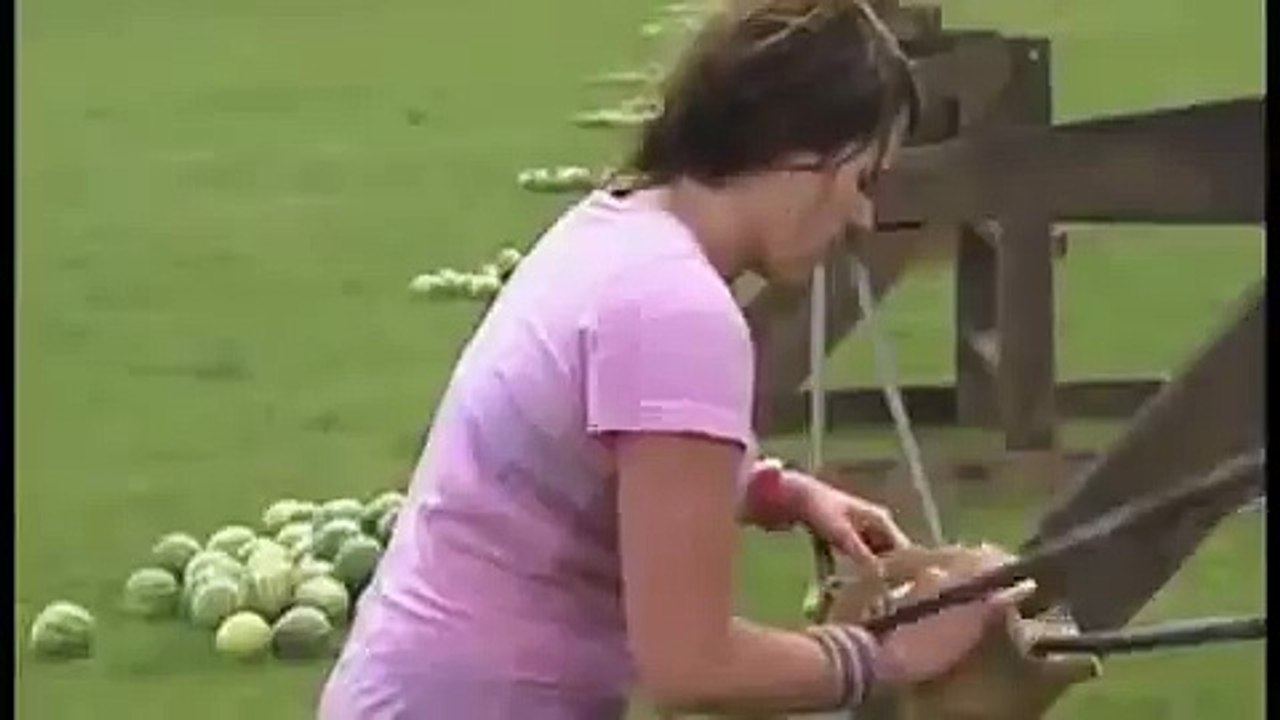 Woman Gets Hit In The Face With Watermelon By Giant Slingshot