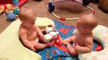 İkiz bebekler oyuncak için kavga ediyor