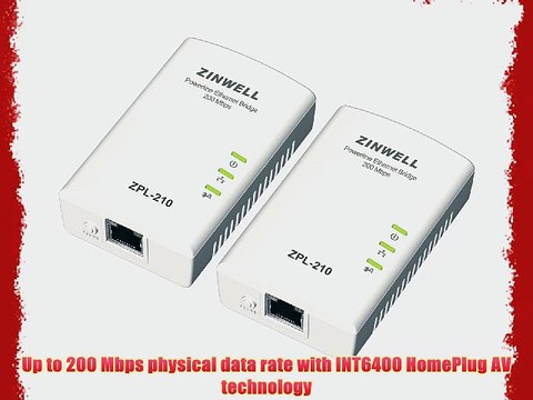 Zinwell 200 Mbps Digital Home Powerline Ethernet Adapters 1-port Bridge Twin Pack