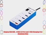 Kingtop USB HUB  4 USB 3.0 Port and 1 USB Charging Port Aluminum Blue