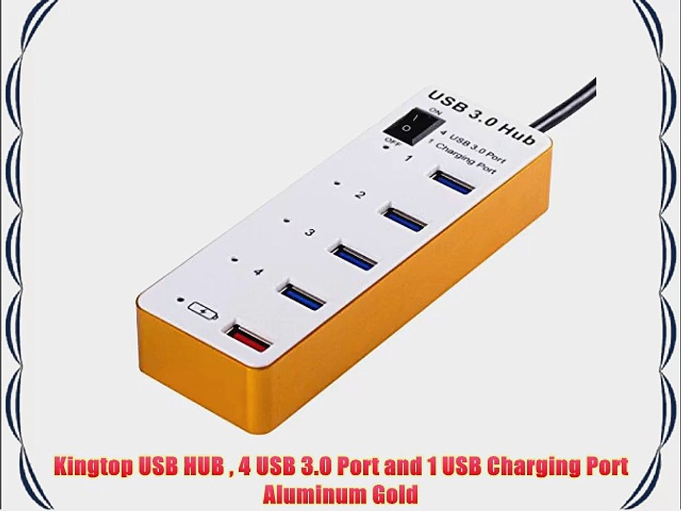 Kingtop USB HUB  4 USB 3.0 Port and 1 USB Charging Port Aluminum Gold