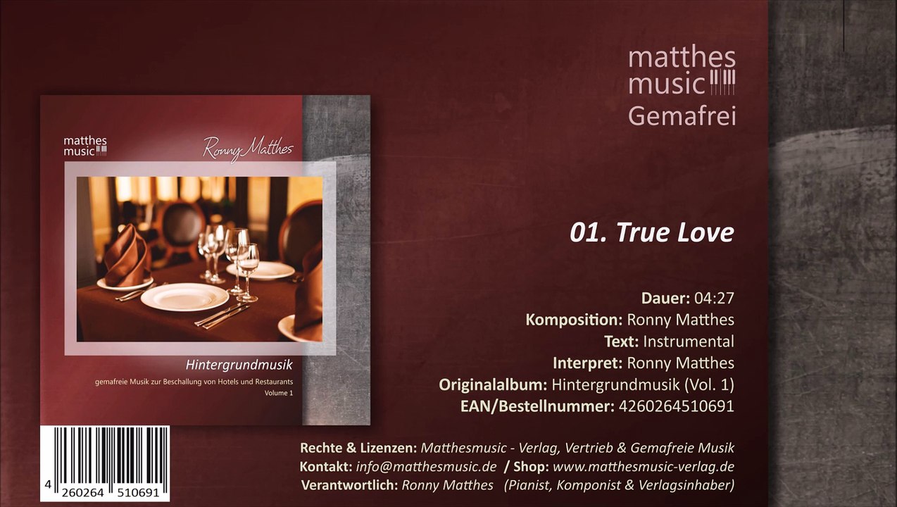 True Love - Gemafreie Musik (01/13) - CD: Hintergrundmusik zur Beschallung von Hotels (Vol. 1)