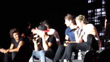 One direction- Last first kiss. Niall and Louis changing the lyrics