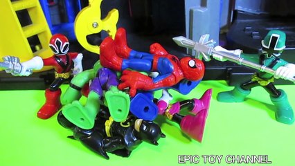 POWER RANGERS Attack BATMAN Spider-Man and Hulk with Bane and Penguin Toy Parody