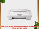 Canon Pixma MG2924 Wireless-MP Inkjet Photo All-In-One White Printer Ink/Paper Bundle