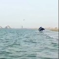 Wow two wheeling of land cruiser over the sea water