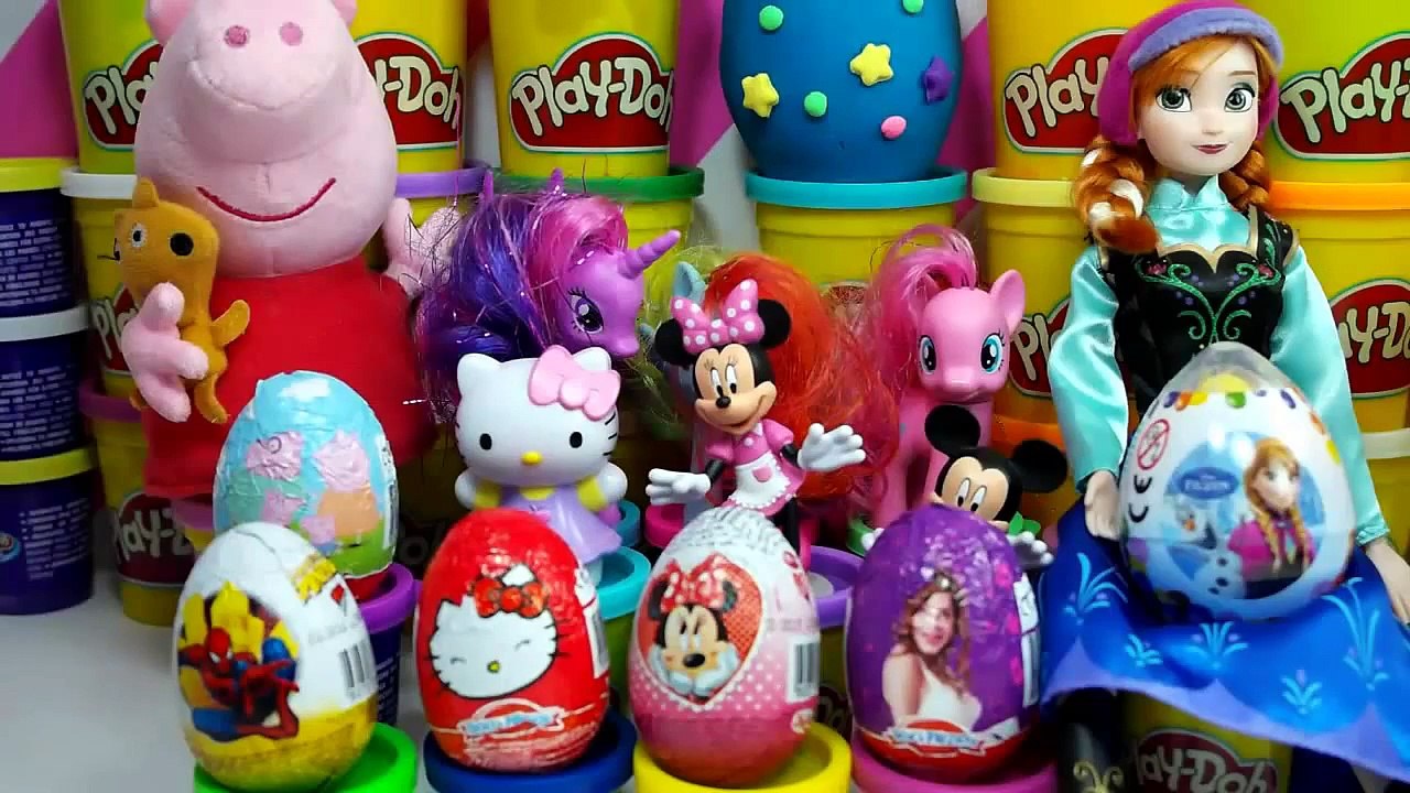 Play Doh Kinder Surprise Eggs Peppa Pig Mickey Mouse Frozen Disney Playdough Spid