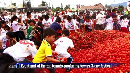Revelers take part in Colombia's 9th annual 'tomatina'