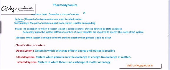 Thermodynamics Lecture- 1 , Chemistry