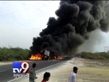 Banaskantha: Driver, cleaner injured as tanker-trailer crashes, catches fire - Tv9 Gujarati