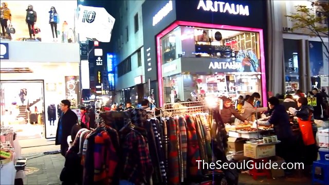 Myeongdong nightlife and street food in Seoul, South Korea