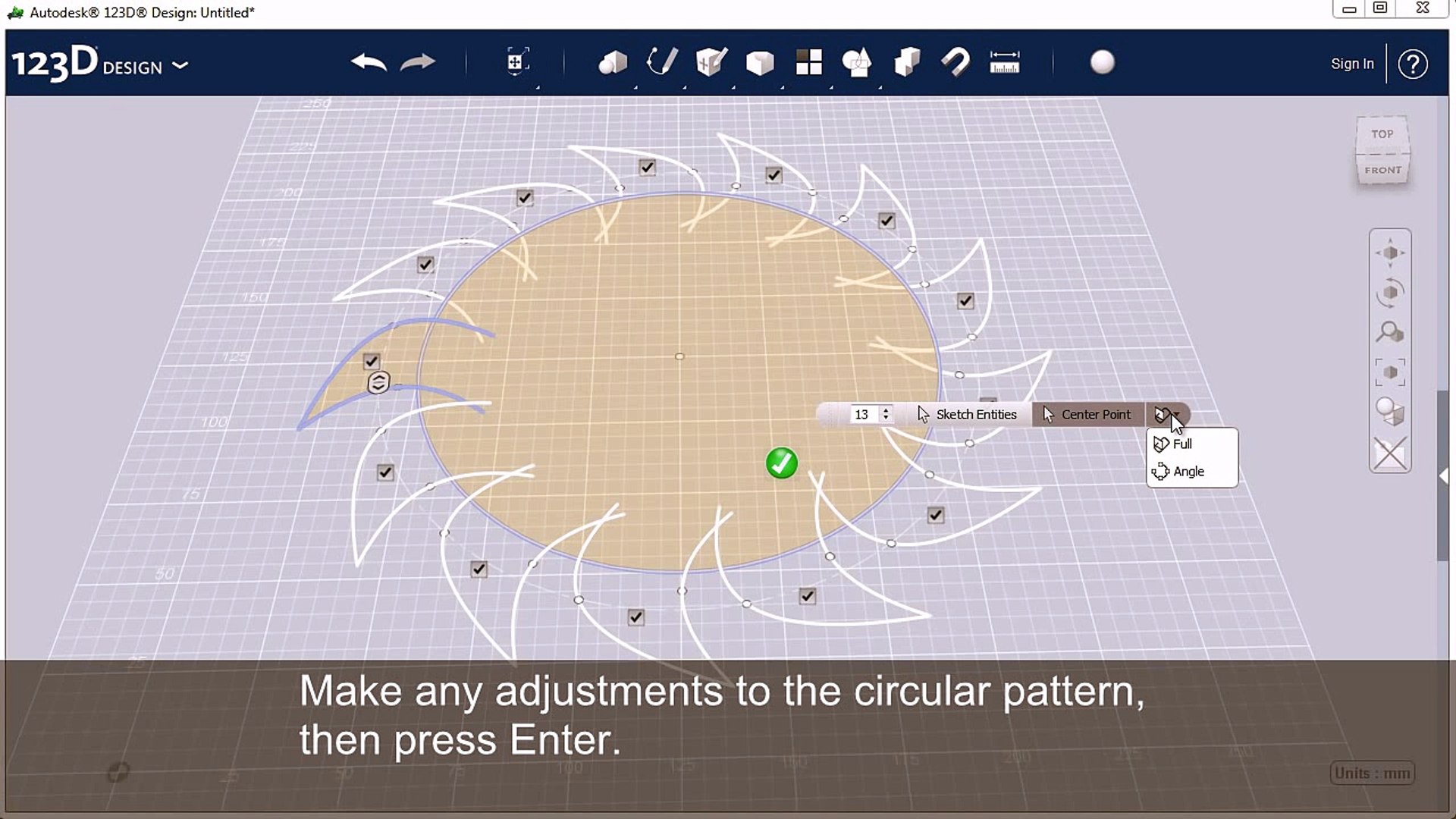 Make a circular pattern of a sketch or object in 123D Design