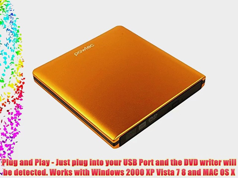 Pawtec Signature External USB 3.0 Aluminum 8X DVD-RW Writer Optical Drive For PC Windows