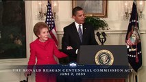 President Obama, with Nancy Reagan, Signs Law for Ronald Reagan