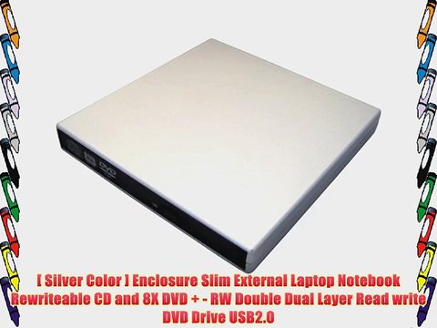 [ Silver Color ] Enclosure Slim External Laptop Notebook Rewriteable CD and 8X DVD - RW Double