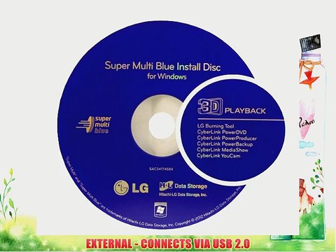 LG 6X External Slim Portable Blu-ray Burner Super Multi Compatibility Drive 3D Playback